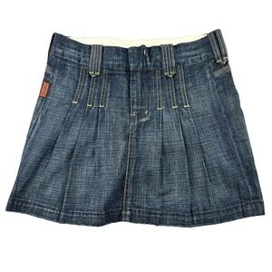 7 For All Mankind Pleated A-Line Skirt Women's 28 Blue Denim Cotton Pockets